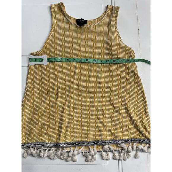 Anthropologie W5 Yellow Striped Tank Top Black Trim White Tassel Fringe Size M - Picture 5 of 7